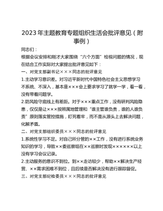 2023年主题教育专题组织生活会批评意见（附事例）(1)