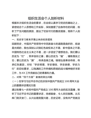 组织生活会个人剖析材料