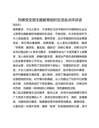 列席党支部主题教育组织生活会点评讲话
