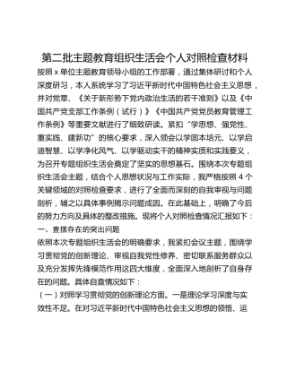 第二批主题教育组织生活会个人对照检查材料