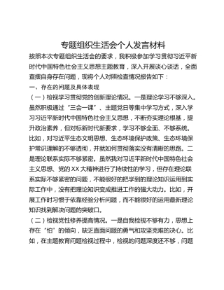 专题组织生活会个人发言材料