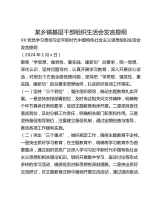 某乡镇基层干部组织生活会发言提纲