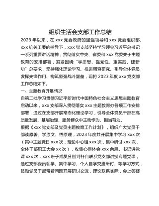 组织生活会支部工作总结