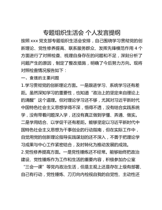 专题组织生活会 个人发言提纲