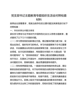 党支部书记主题教育专题组织生活会对照检查材料