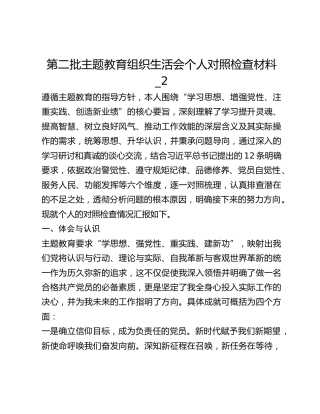第二批主题教育组织生活会个人对照检查材料_2