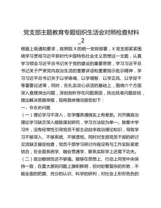 党支部主题教育专题组织生活会对照检查材料_2