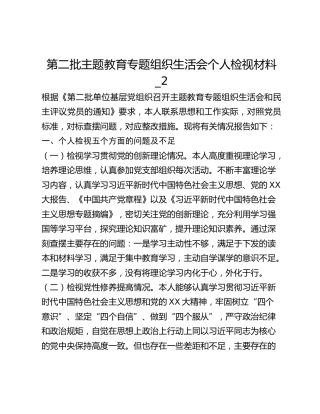 第二批主题教育专题组织生活会个人检视材料_2