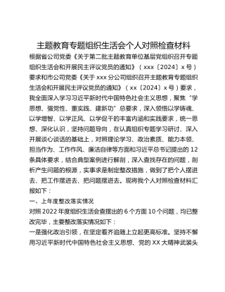 主题教育专题组织生活会个人对照检查材料 (4)