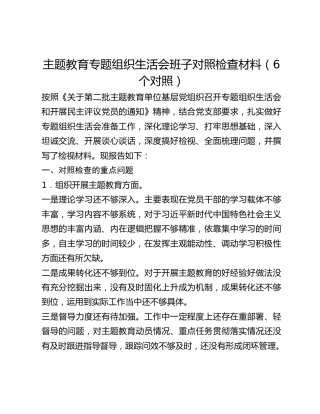 主题教育专题组织生活会班子对照检查材料（6个对照）
