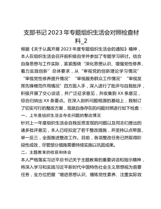 支部书记2023年专题组织生活会对照检查材料_2