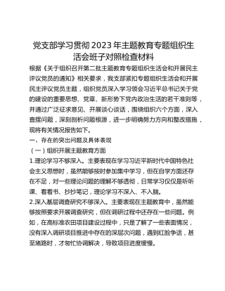 党支部学习贯彻2023年主题教育专题组织生活会班子对照检查材料