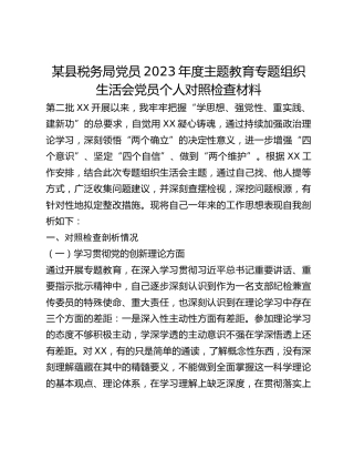 某县税务局党员2023年度主题教育专题组织生活会党员个人对照检查材料