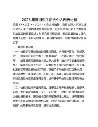 2023年度组织生活会个人剖析材料