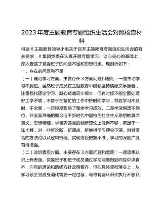 2023年度主题教育专题组织生活会对照检查材料