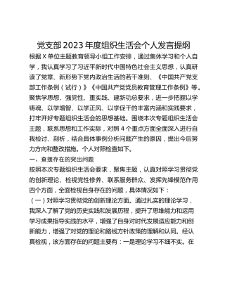 党支部2023年度组织生活会个人发言提纲（四个检视）