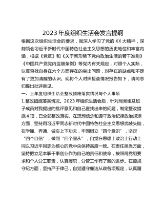 2023年度组织生活会发言提纲（四个检视）