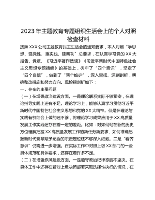 2023年主题教育专题组织生活会上的个人对照检查材料