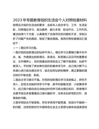 2023年专题教育组织生活会个人对照检查材料