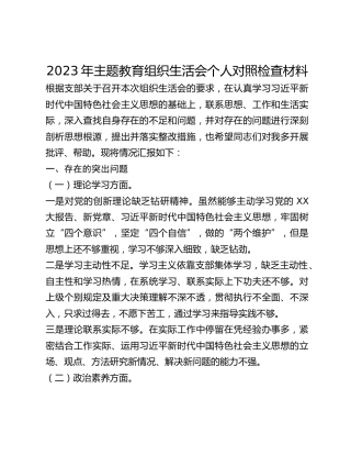 2023年主题教育组织生活会个人对照检查材料 (2)