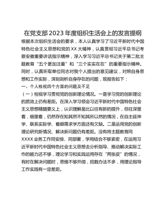 在党支部2023年度组织生活会上的发言提纲