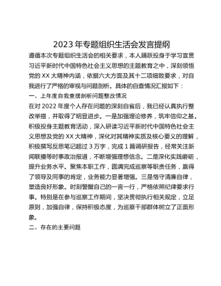 2023年专题组织生活会发言提纲