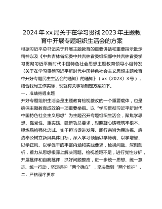 2024年xx局关于在学习贯彻2023年主题教育中开展专题组织生活会的方案