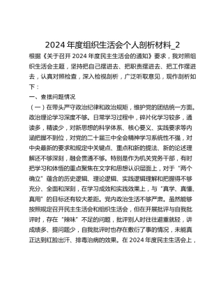 2024年度组织生活会个人剖析材料_2