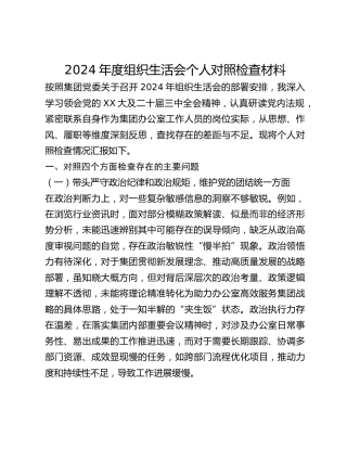 2024年度组织生活会个人对照检查材料(1)
