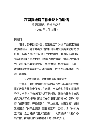 张万冬：在县委经济工作会议上的讲话