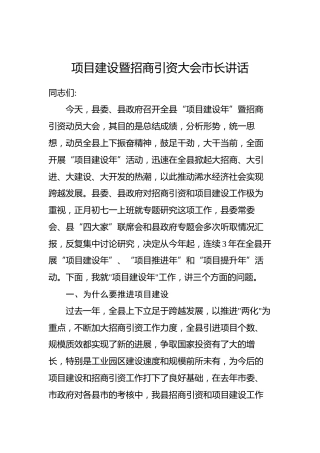 项目建设暨招商引资大会市长讲话