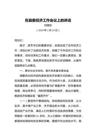 邓晓东：在县委经济工作会议上的讲话
