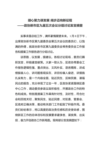 政协新市区九届五次会议分组讨论发言摘登