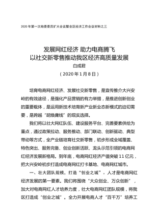 白成君：发展网红经济助力电商腾飞