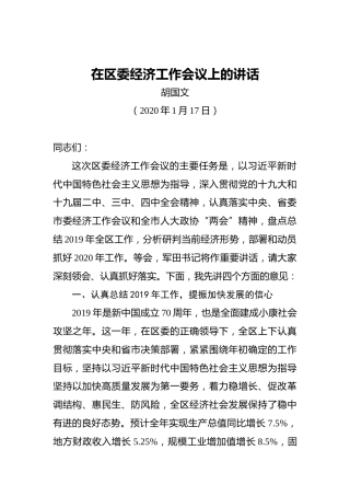 胡国文：在区委经济工作会议上的讲话
