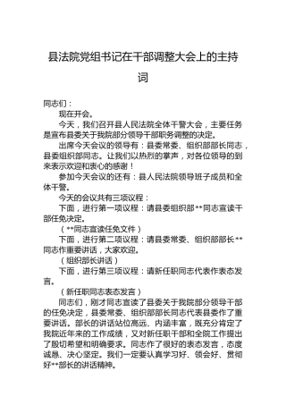 县法院党组书记在干部调整大会上的主持词