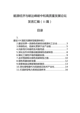 能源经济与碳达峰碳中和高质量发展论坛发言汇编（11篇）