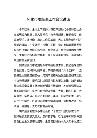 怀化市委经济工作会议讲话