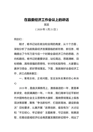 吴滨：在县委经济工作会议上的讲话