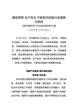 沈阳市委经济工作会议发言材料汇编