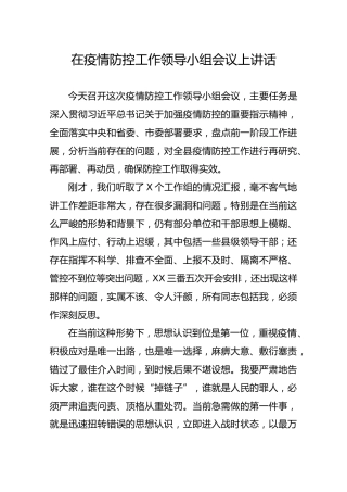 在疫情防控工作领导小组会议上讲话