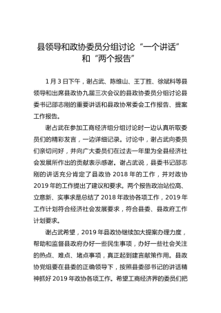 县领导和政协委员分组讨论“一个讲话”和“两个报告”