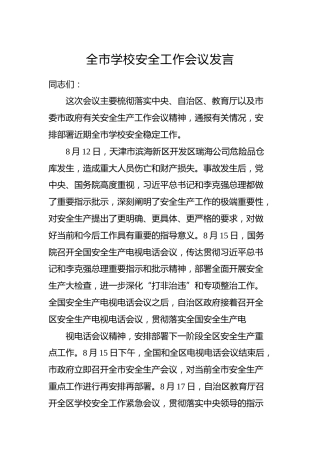 2019全市学校安全工作会议发言