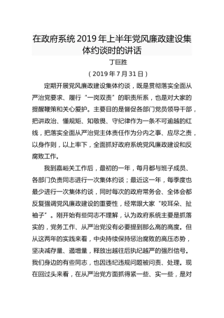 （2019年7月31日）在政府系统2019年上半年党风廉政建设集体约谈时的讲话