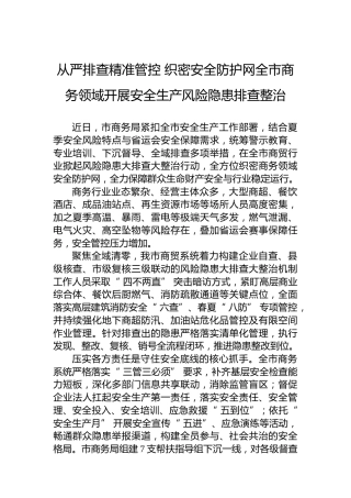 从严排查精准管控织密安全防护网全市商务领域开展安全生产风险隐患排查整治