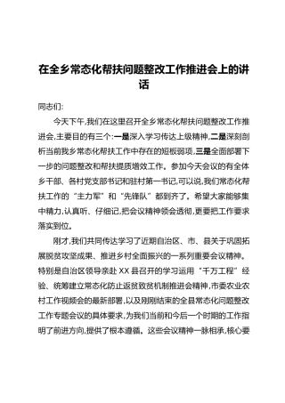 在全乡常态化帮扶问题整改工作推进会上的讲话