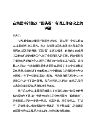 在集团审计整改“回头看”专项工作会议上的讲话