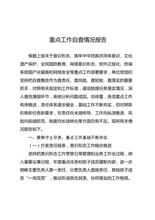 意识形态、民族共同体意识、铸牢网络安全等重点工作自查情况报告（总结）