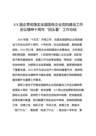 贯彻落实全国国有企业党的建设工作会议精神十周年“回头看”工作总结