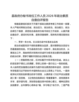 县政府办秘书岗位工作人员2026年政治素质自查自评报告